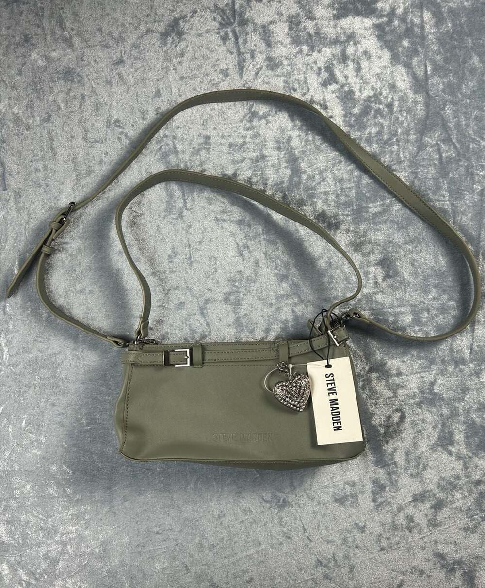 Steve Madden Ash Grey Shoulder Bag with Rhinestone Heart Charm